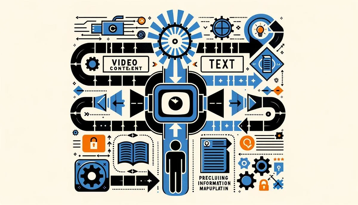 Infographic showing video-to-text conversion, secure content handling, and methodology for readers and Google users.