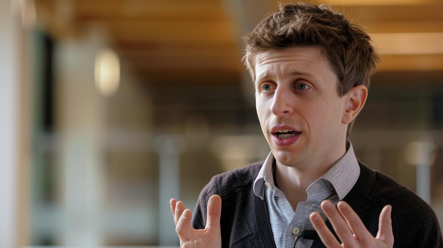Man gesturing while speaking in an indoor setting with blurred background.
