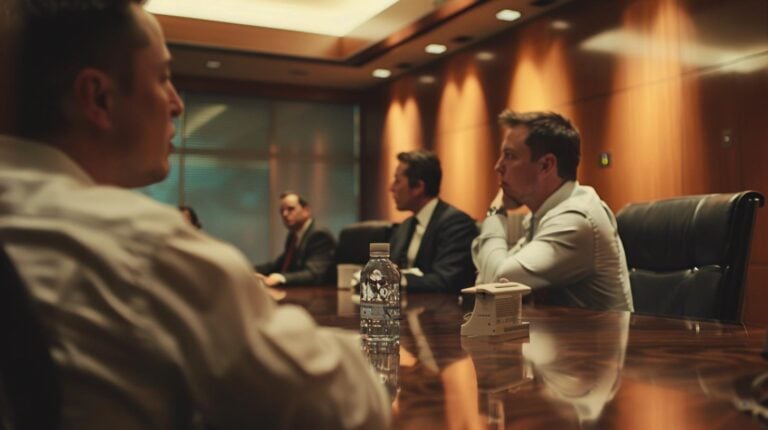 Business professionals in a meeting room discussing strategies.