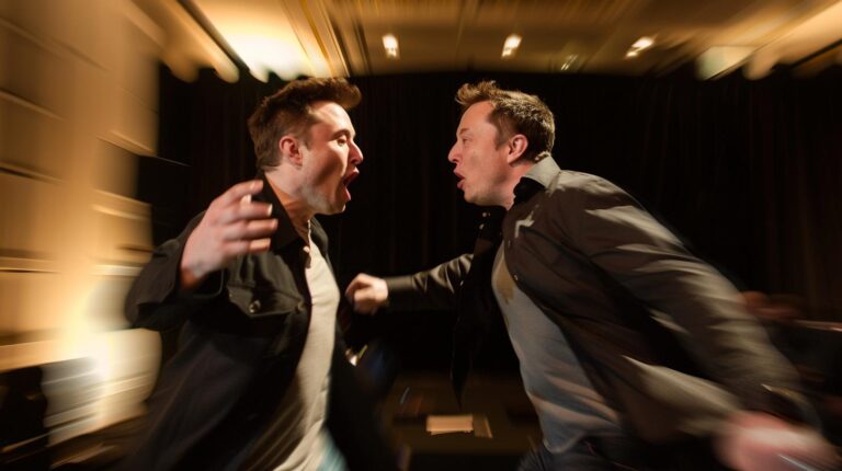 Two men in a heated argument with a blurred background for dramatic effect.