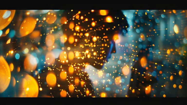 Silhouette of a person with bokeh light effects in the foreground